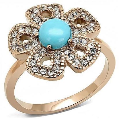 Picture of TK3201 - Stainless Steel Ring IP Rose Gold(Ion Plating) Women Synthetic Sea Blue