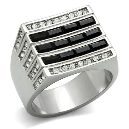 Picture of TK321 - Stainless Steel Ring High polished (no plating) Men Top Grade Crystal Jet