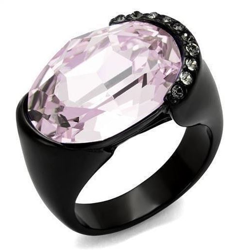 Picture of TK3213 - Stainless Steel Ring IP Black(Ion Plating) Women Top Grade Crystal Light Amethyst