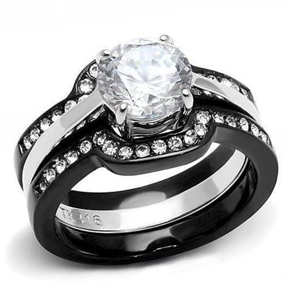 Picture of TK3214 - Stainless Steel Ring Two-Tone IP Black (Ion Plating) Women AAA Grade CZ Clear