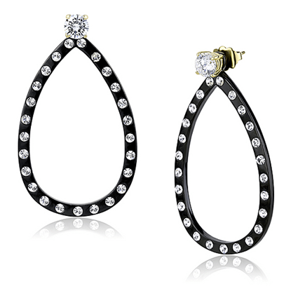 Picture of TK3215 - Stainless Steel Earrings IP Gold+ IP Black (Ion Plating) Women AAA Grade CZ Clear