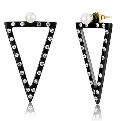 Picture of TK3216 - Stainless Steel Earrings IP Gold+ IP Black (Ion Plating) Women Synthetic White