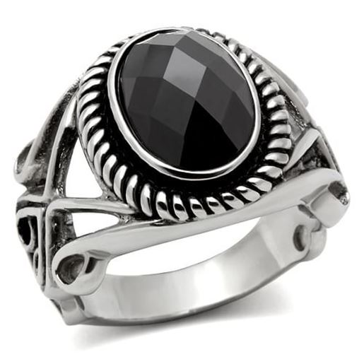 Picture of TK322 - Stainless Steel Ring High polished (no plating) Men AAA Grade CZ Black Diamond