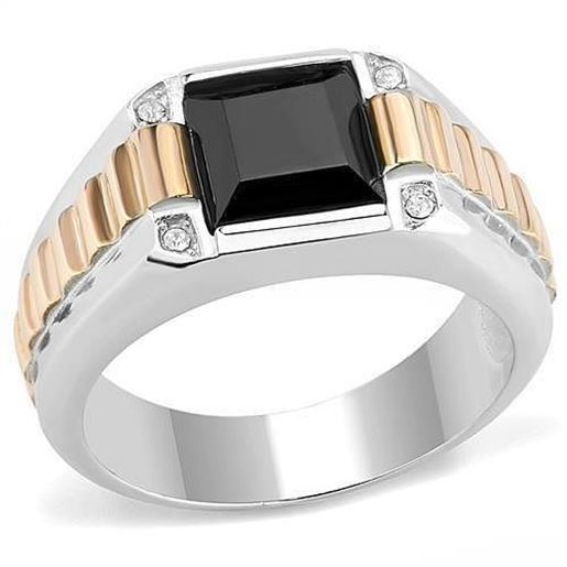 Picture of TK3227 - Stainless Steel Ring Two-Tone IP Rose Gold Men Synthetic Jet