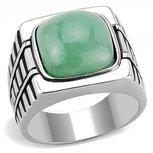 Picture of TK3229 - Stainless Steel Ring High polished (no plating) Men Synthetic Emerald