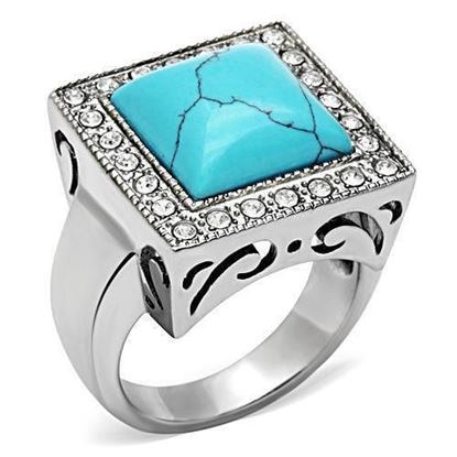 Picture of TK323 - Stainless Steel Ring High polished (no plating) Men Synthetic Sea Blue