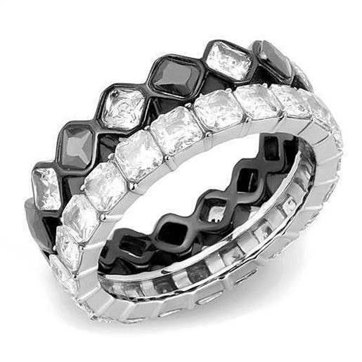 Picture of TK3231 - Stainless Steel Ring Two-Tone IP Black (Ion Plating) Women AAA Grade CZ Black Diamond