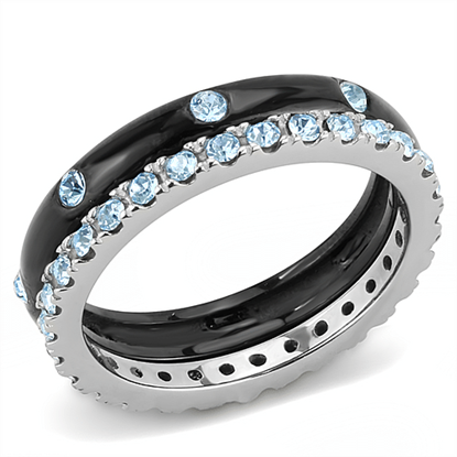 Picture of TK3233 - Stainless Steel Ring Two-Tone IP Black (Ion Plating) Women Top Grade Crystal Sea Blue