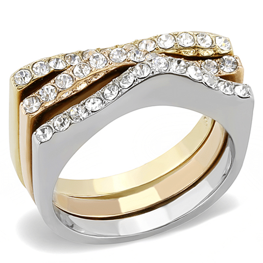 Picture of TK3234 - Stainless Steel Ring Three Tone IP?â‚¬IP Gold & IP Rose Gold & High Polished) Women Top Grade Crystal Clear