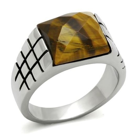 Picture of TK324 - Stainless Steel Ring High polished (no plating) Men Semi-Precious Smoked Quartz