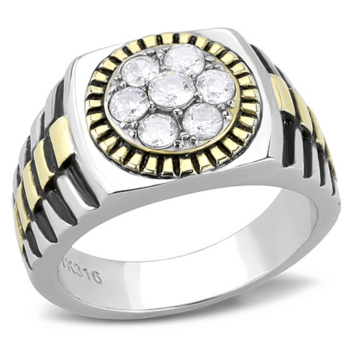 Picture of TK3240 - Stainless Steel Ring Two-Tone IP Gold (Ion Plating) Men AAA Grade CZ Clear