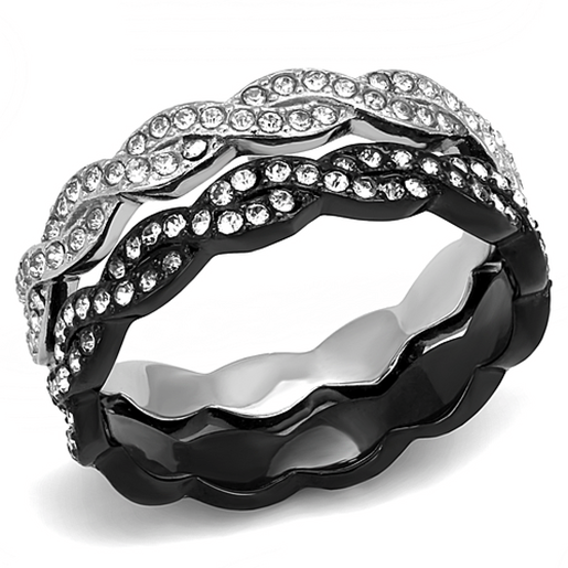 Picture of TK3265 - Stainless Steel Ring Two-Tone IP Black (Ion Plating) Women Top Grade Crystal Clear