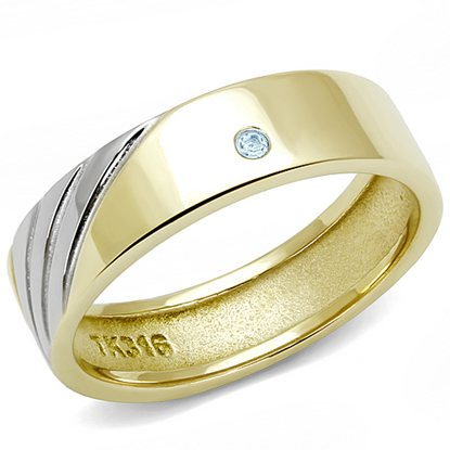 Picture of TK3267 - Stainless Steel Ring Two-Tone IP Gold (Ion Plating) Men Top Grade Crystal Sea Blue