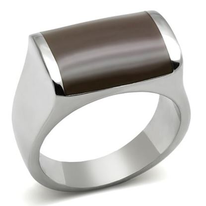 Picture of TK327 - Stainless Steel Ring High polished (no plating) Men Epoxy Brown