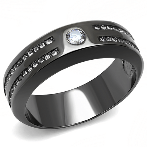 Picture of TK3275 - Stainless Steel Ring IP Light Black  (IP Gun) Men AAA Grade CZ Clear