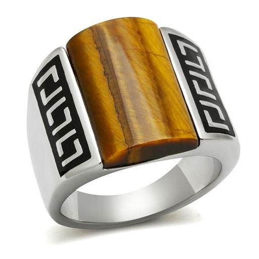 Picture of TK328 - Stainless Steel Ring High polished (no plating) Men Semi-Precious Smoked Quartz