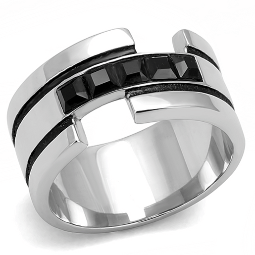 Picture of TK3284 - Stainless Steel Ring High polished (no plating) Men Top Grade Crystal Jet