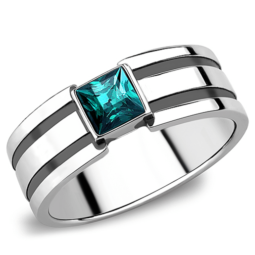 Picture of TK3291 - Stainless Steel Ring High polished (no plating) Men Top Grade Crystal Blue Zircon