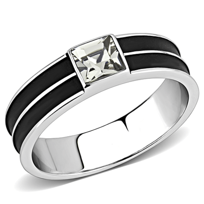 Picture of TK3292 - Stainless Steel Ring High polished (no plating) Men Top Grade Crystal Black Diamond