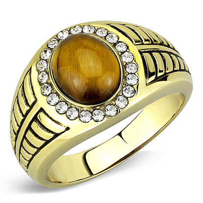 Picture of TK3293 - Stainless Steel Ring IP Gold(Ion Plating) Men Synthetic Topaz