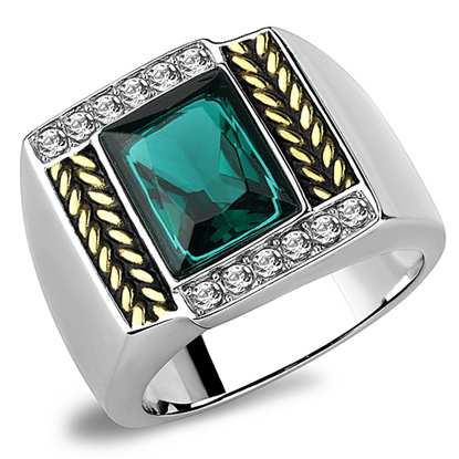 Picture of TK3295 - Stainless Steel Ring Two-Tone IP Gold (Ion Plating) Men Synthetic Blue Zircon