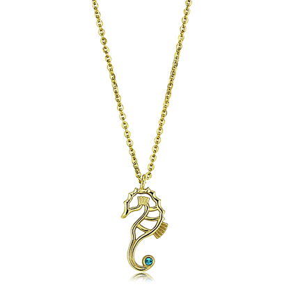 Picture of TK3296 - Stainless Steel Necklace IP Gold(Ion Plating) Women Top Grade Crystal Blue Zircon