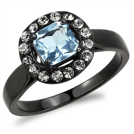 Picture of TK3443 - Stainless Steel Ring IP Black(Ion Plating) Women Synthetic Sea Blue