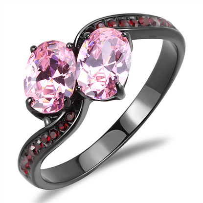 Picture of TK3444 - Stainless Steel Ring IP Black(Ion Plating) Women AAA Grade CZ Rose