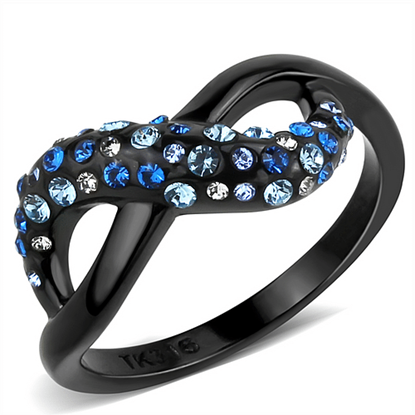 Picture of TK3446 - Stainless Steel Ring IP Black(Ion Plating) Women Top Grade Crystal Multi Color