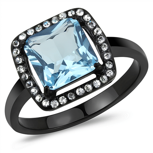 Picture of TK3447 - Stainless Steel Ring IP Black(Ion Plating) Women Synthetic Sea Blue