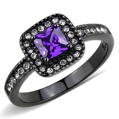 Picture of TK3450 - Stainless Steel Ring IP Black(Ion Plating) Women AAA Grade CZ Tanzanite