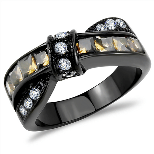 Picture of TK3452 - Stainless Steel Ring IP Black(Ion Plating) Women Synthetic Brown