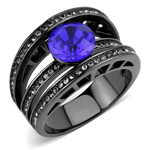 Picture of TK3453 - Stainless Steel Ring IP Light Black  (IP Gun) Women Top Grade Crystal Sapphire