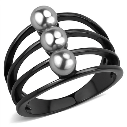 Picture of TK3454 - Stainless Steel Ring IP Black(Ion Plating) Women Synthetic Gray