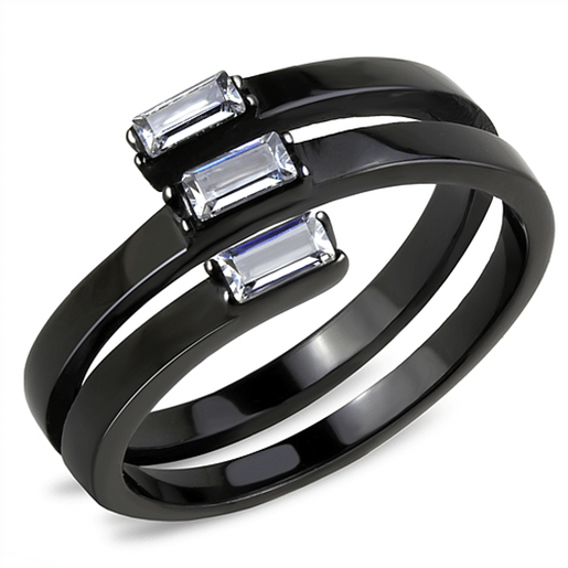 Picture of TK3455 - Stainless Steel Ring IP Black(Ion Plating) Women AAA Grade CZ Clear