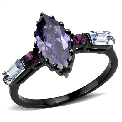 Picture of TK3456 - Stainless Steel Ring IP Black(Ion Plating) Women AAA Grade CZ Amethyst