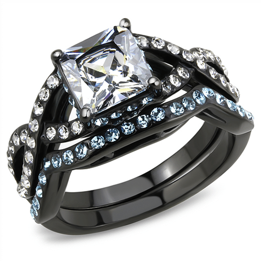 Picture of TK3457 - Stainless Steel Ring IP Black(Ion Plating) Women AAA Grade CZ Clear