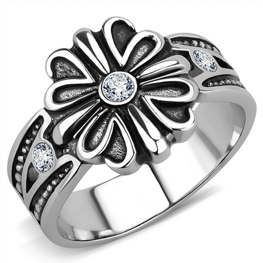 Picture of TK3462 - Stainless Steel Ring High polished (no plating) Unisex Top Grade Crystal Clear