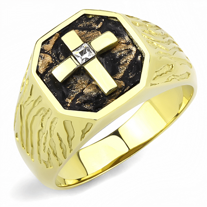 Picture of TK3464 - Stainless Steel Ring IP Gold(Ion Plating) Men Top Grade Crystal Clear