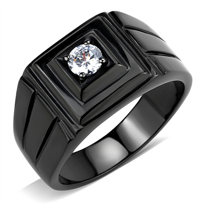 Picture of TK3466 - Stainless Steel Ring IP Black(Ion Plating) Men AAA Grade CZ Clear