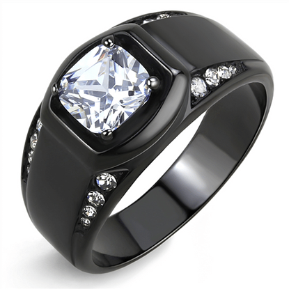 Picture of TK3467 - Stainless Steel Ring IP Black(Ion Plating) Men AAA Grade CZ Clear