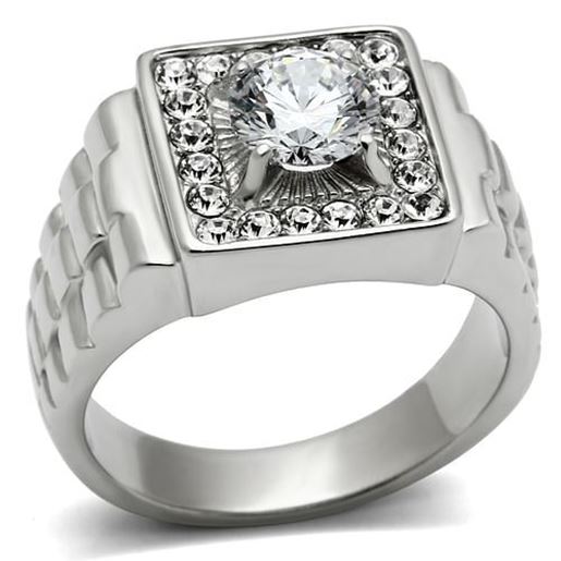 Picture of TK347 - Stainless Steel Ring High polished (no plating) Men AAA Grade CZ Clear