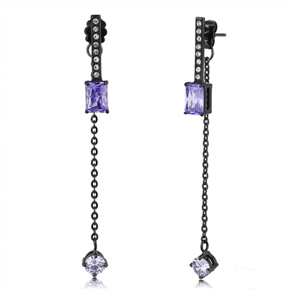 Picture of TK3472 - Stainless Steel Earrings IP Black(Ion Plating) Women AAA Grade CZ Tanzanite