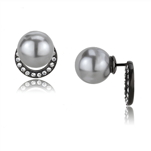 Picture of TK3481 - Stainless Steel Earrings IP Black(Ion Plating) Women Synthetic Light Gray