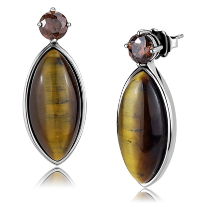 Picture of TK3488 - Stainless Steel Earrings High polished (no plating) Women Semi-Precious Topaz