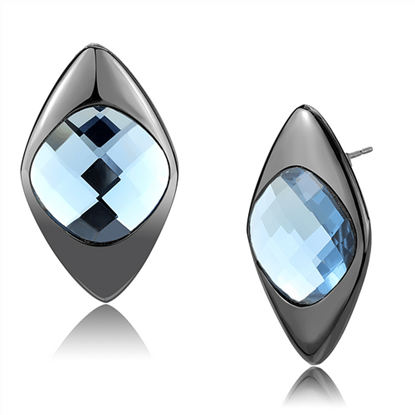 Picture of TK3494 - Stainless Steel Earrings IP Light Black  (IP Gun) Women Synthetic Light Sapphire