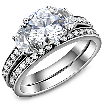 Picture of TK3509 - Stainless Steel Ring High polished (no plating) Women AAA Grade CZ Clear