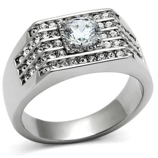 Picture of TK351 - Stainless Steel Ring High polished (no plating) Men AAA Grade CZ Clear