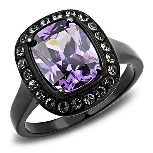 Picture of TK3512 - Stainless Steel Ring IP Black(Ion Plating) Women AAA Grade CZ Amethyst