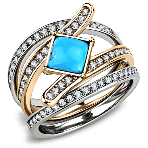 Picture of TK3519 - Stainless Steel Ring Two-Tone IP Rose Gold Women Synthetic Sea Blue